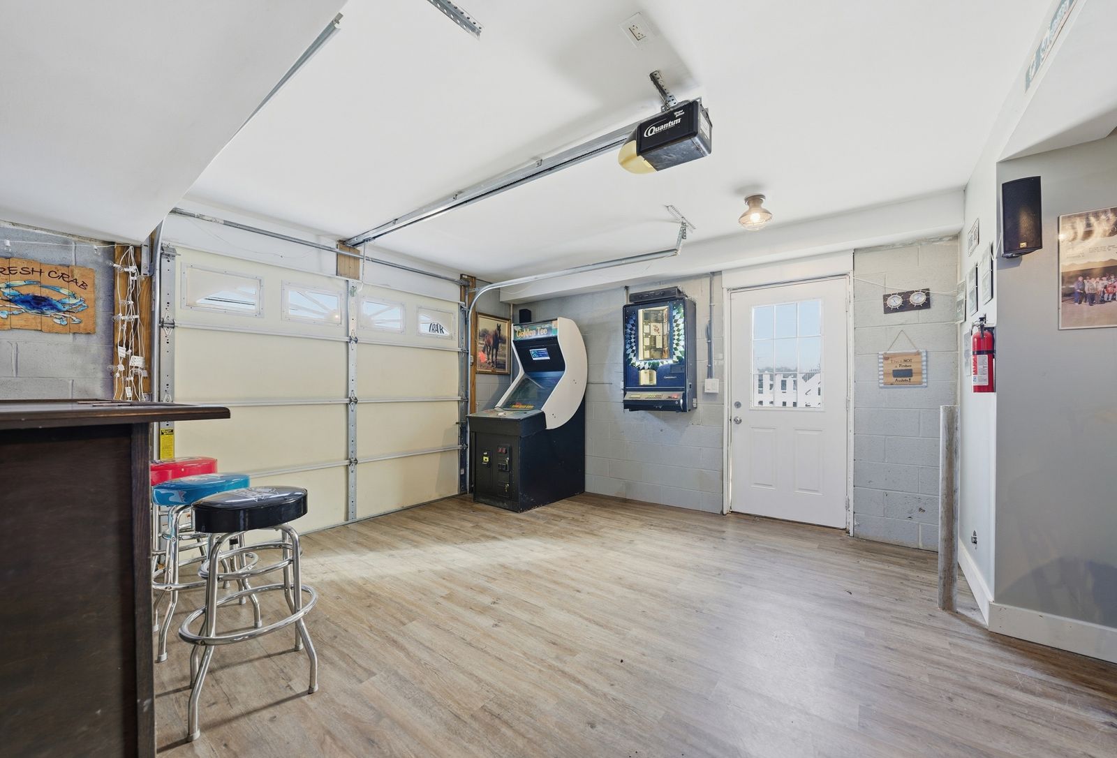 Garage converted to a game room and bar