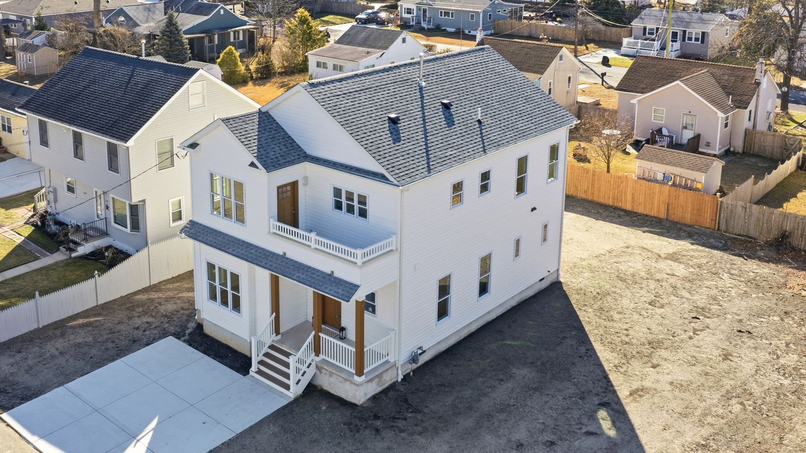 Drone aerial of the new build and neighborhood
