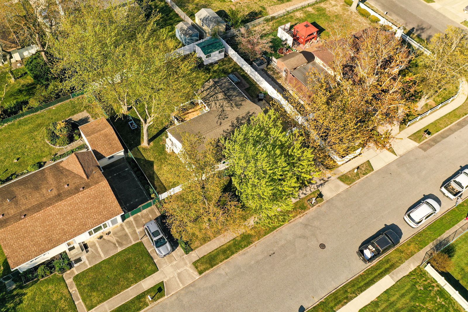 Drone aerial of the street and neighborhood in North Cape May NJ