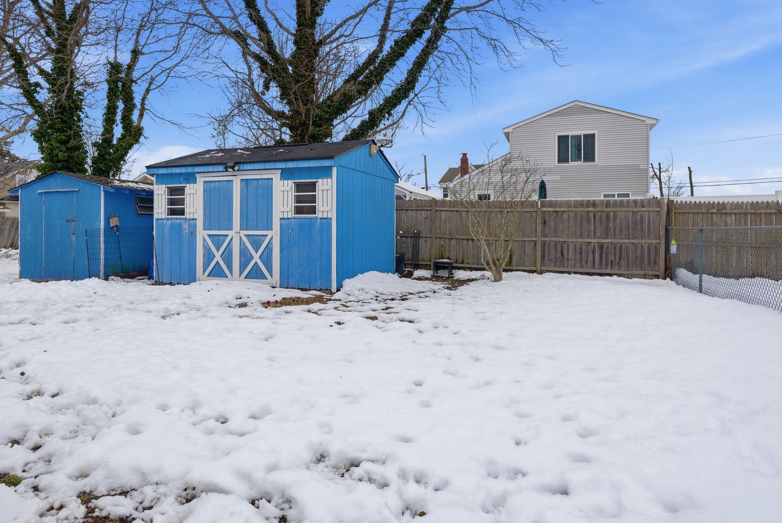 Blue backyard sheds