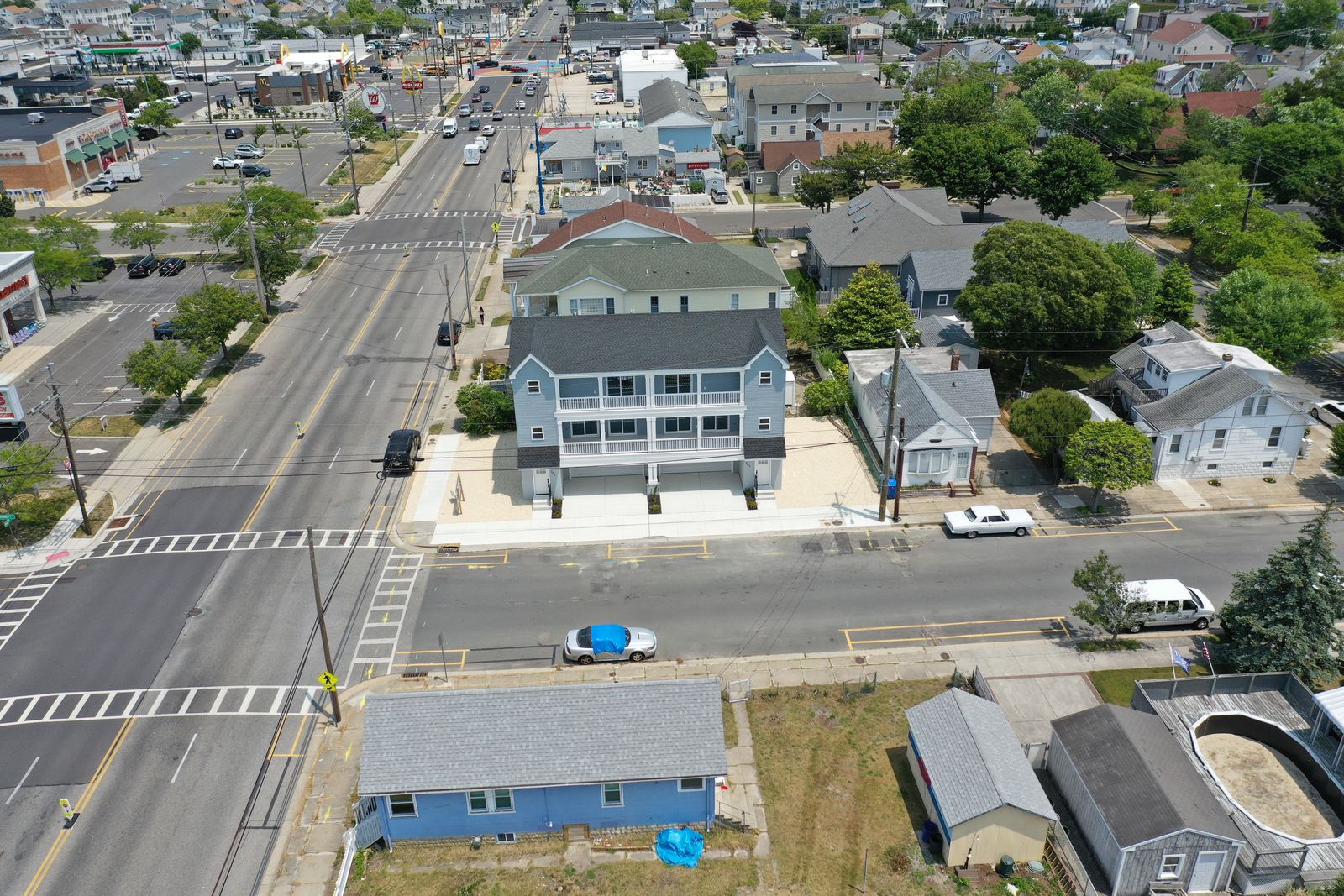 Drone aerial of the townhomes at the corner in Wildwood NJ