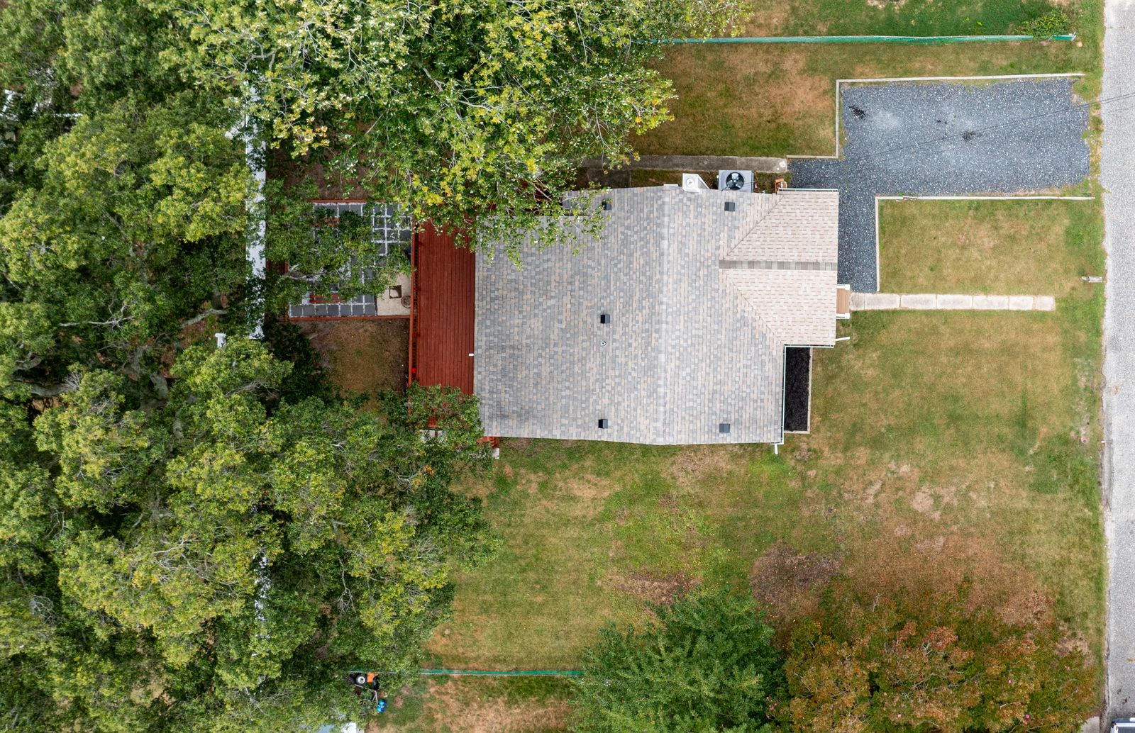 Top-down drone view of the Villas NJ property