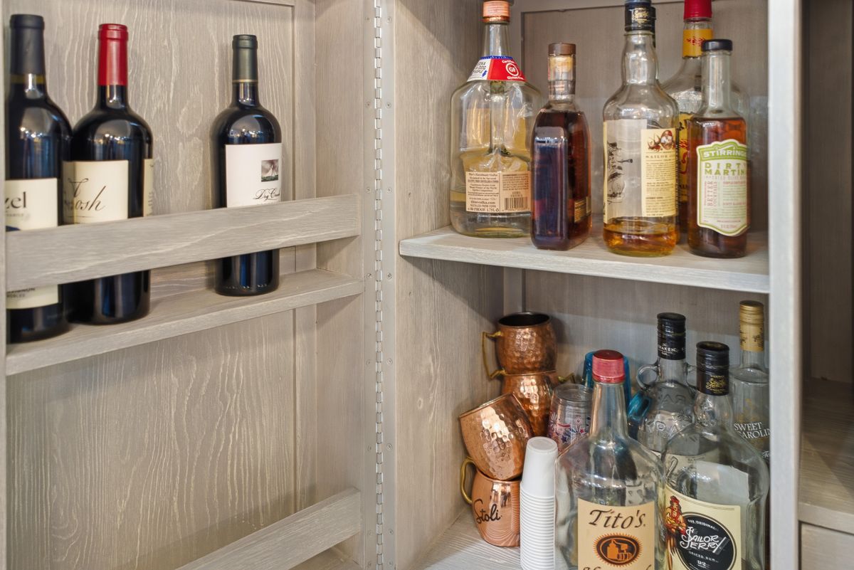 Stocked wine and bar shelves