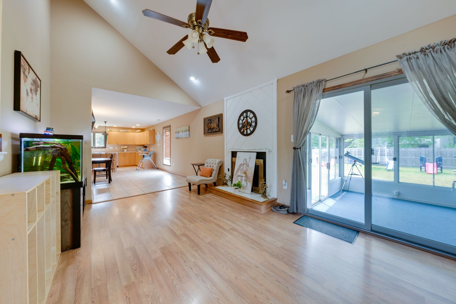 Great room with vaulted ceiling and sliding glass door