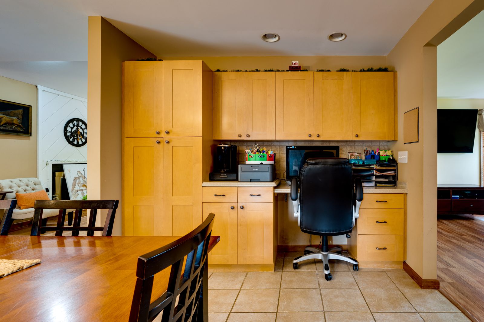 Built-in home office off the kitchen