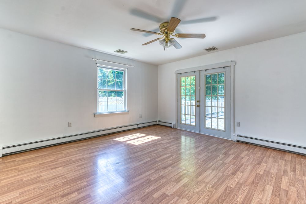 Bright room with French doors to the deck