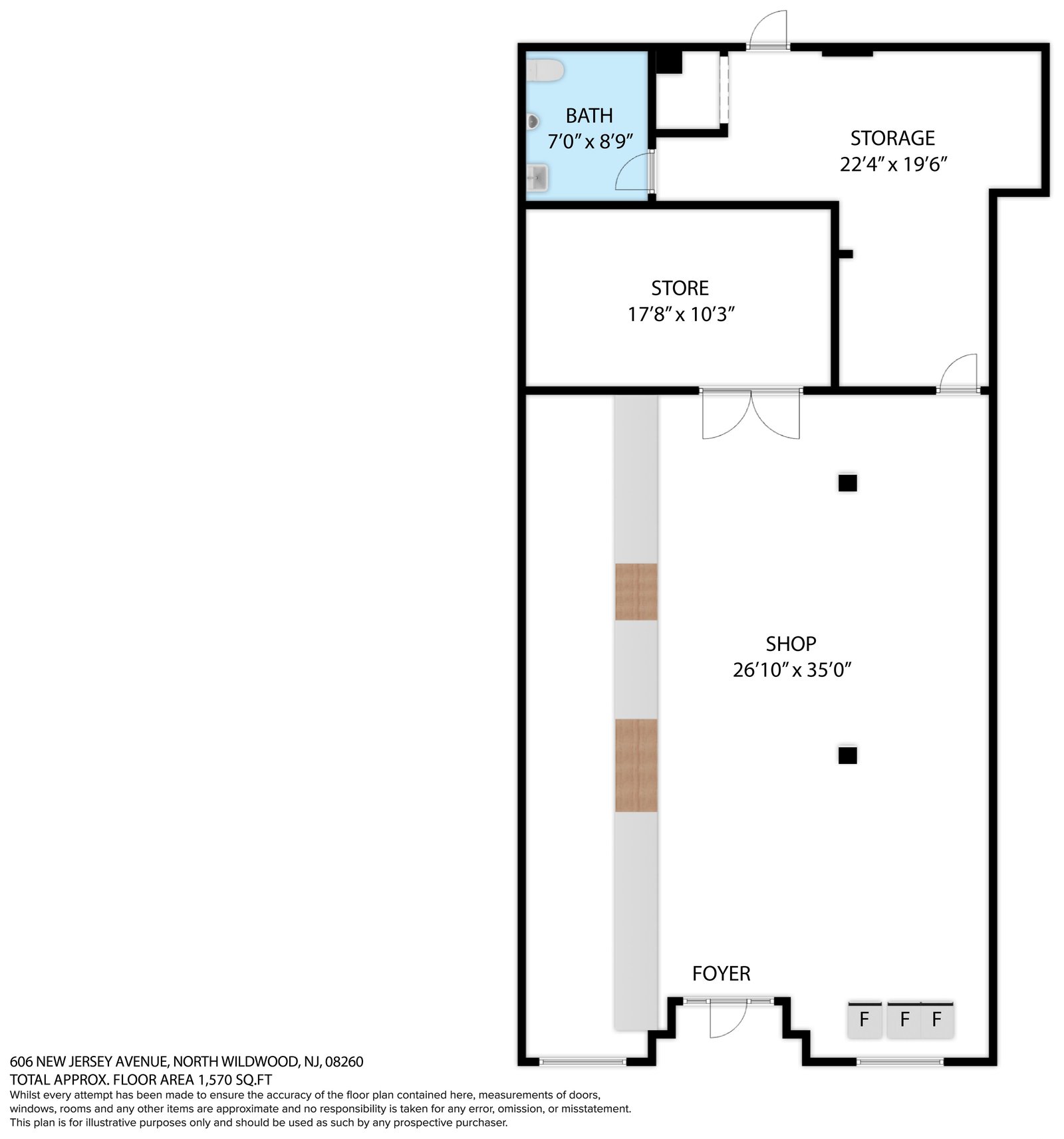 Retail space with store room and bath