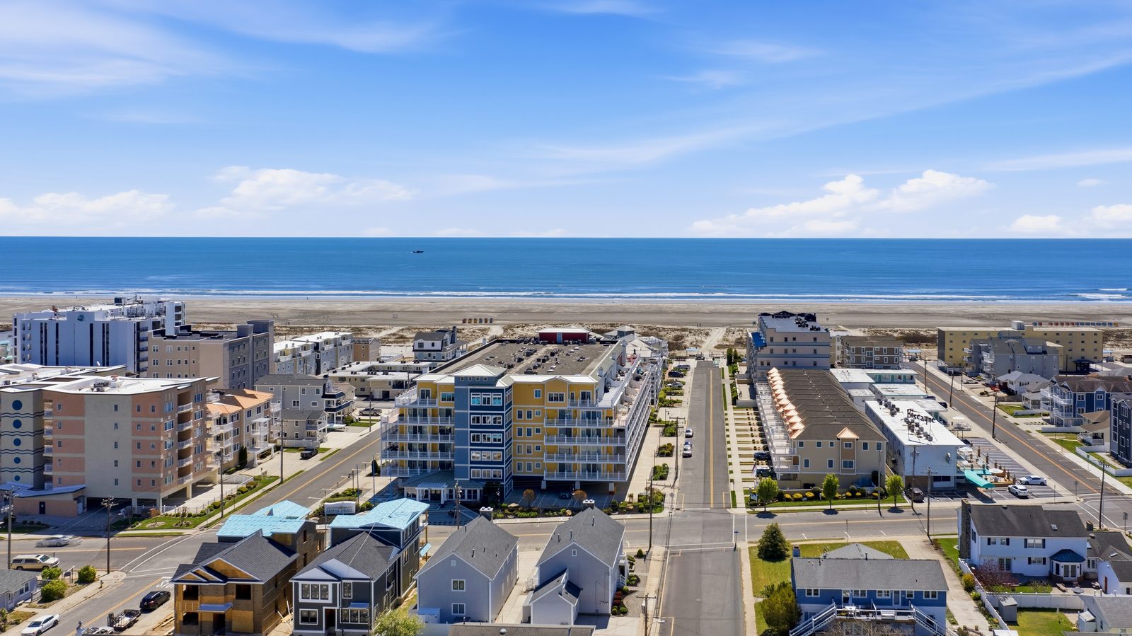 Wide drone aerial of the Wildwood NJ coastline