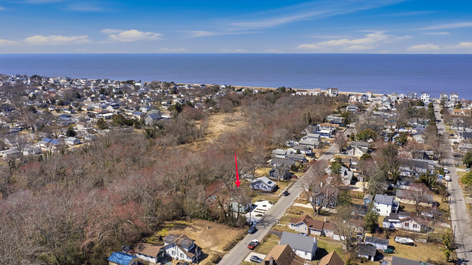 Drone aerial toward the bay over Villas NJ
