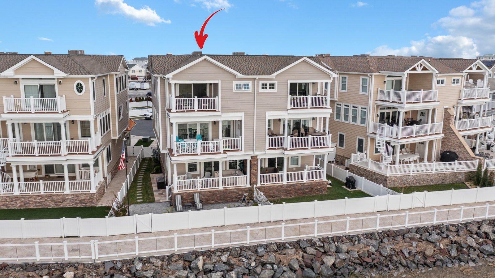 Drone aerial of a North Wildwood townhome row