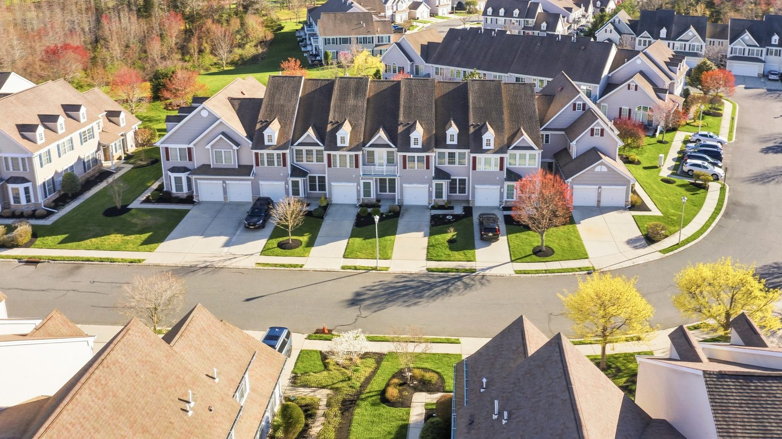 Drone aerial of a Cape May Court House townhome community