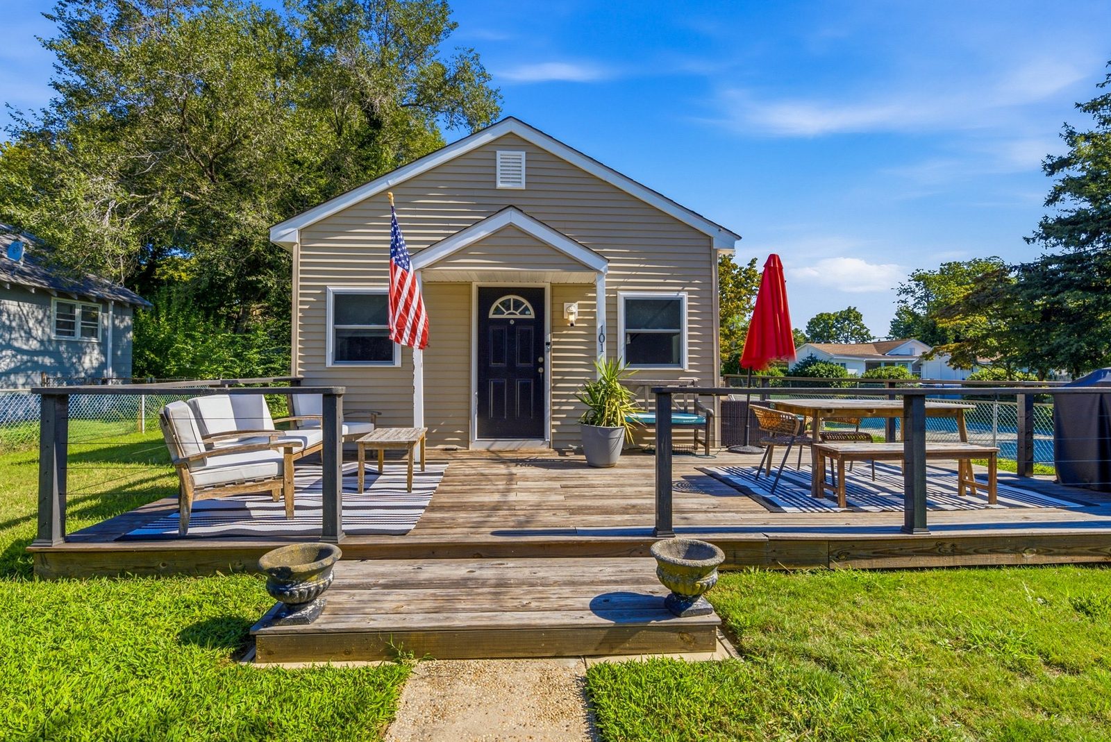 Charming shore cottage exterior with deck in Villas NJ
