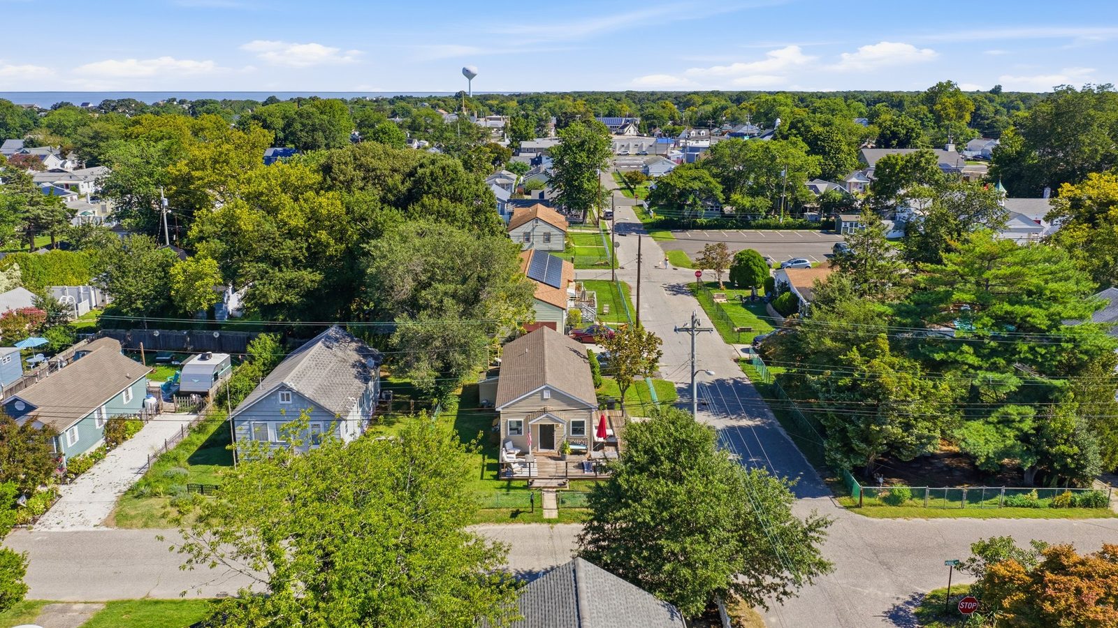 Drone aerial of a Villas NJ cottage and surrounding neighborhood